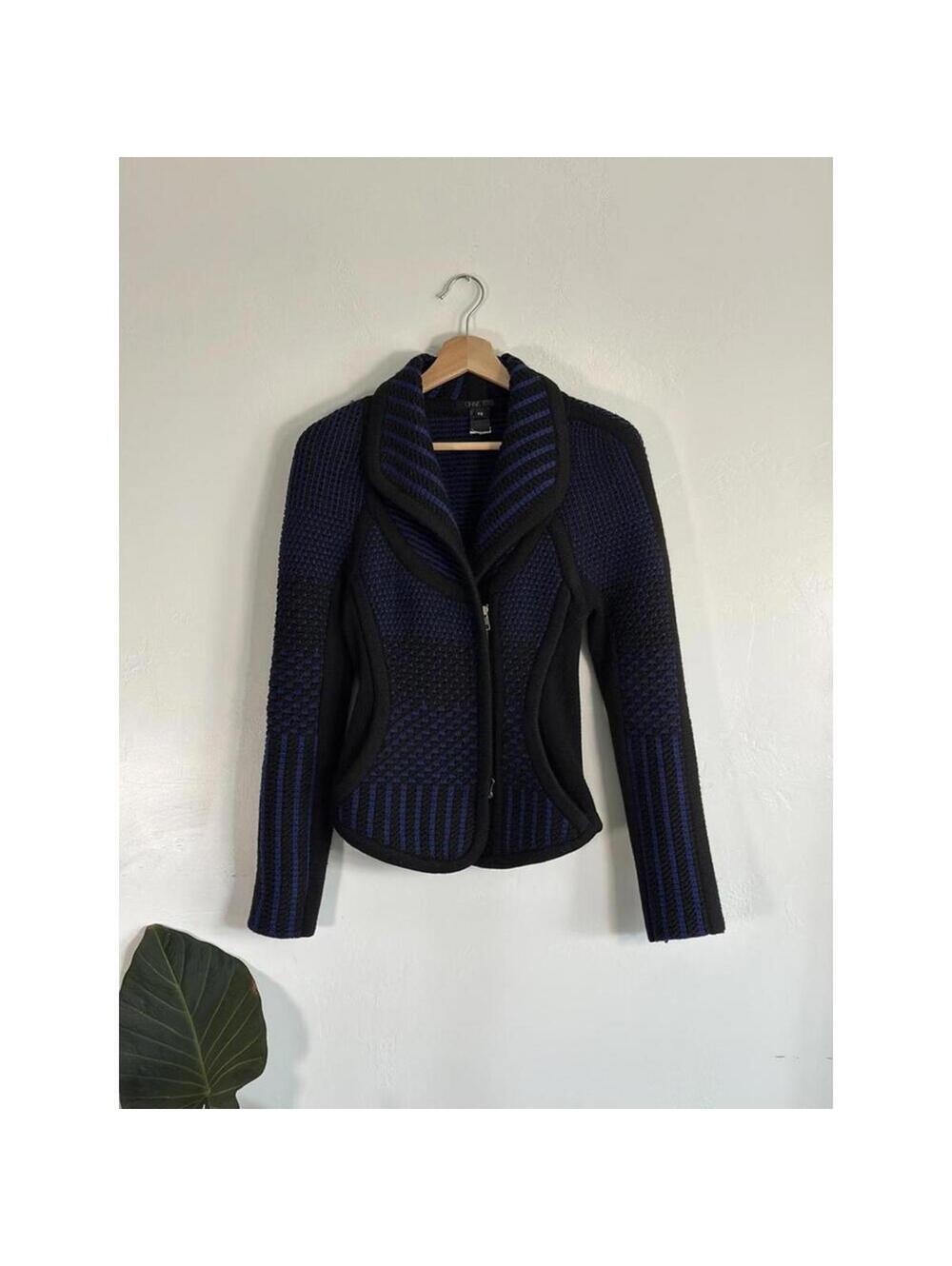 Ohne Titel | Featured on Vogue Runway | Checked Weave Wool Coat Black Blue